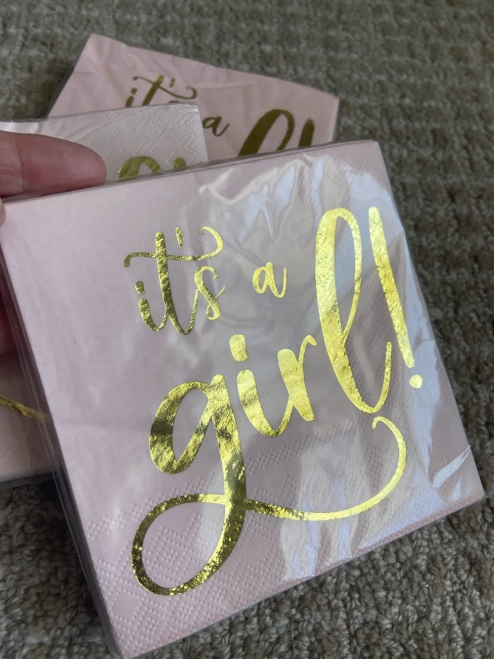 Bundle of 3 Pink 'It's a‎ Girl!' Gold Foil Napkins - Party Disposable Napkins